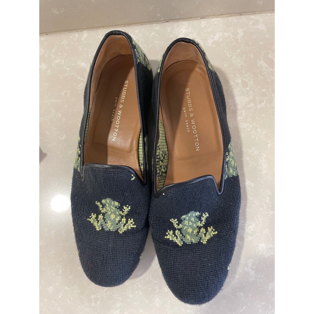 Stubbs & Wootton Frog Needlepoint Loafers Slippers Mens 10 Palm Beach Preppy GUC